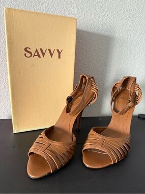 Savvy Tan Strappy Open-Toe High Heel Sandals